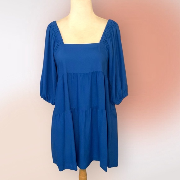 Hunter & Brown Tiered Cobalt Blue Baby Doll Mini Dress Size S - Picture 1 of 11